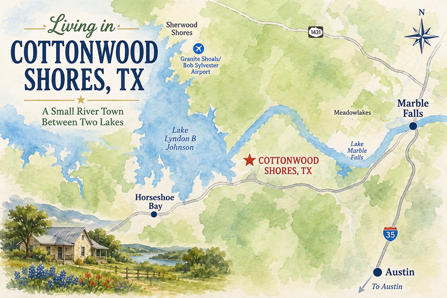 Map of Cottonwood Shores Texas' Location