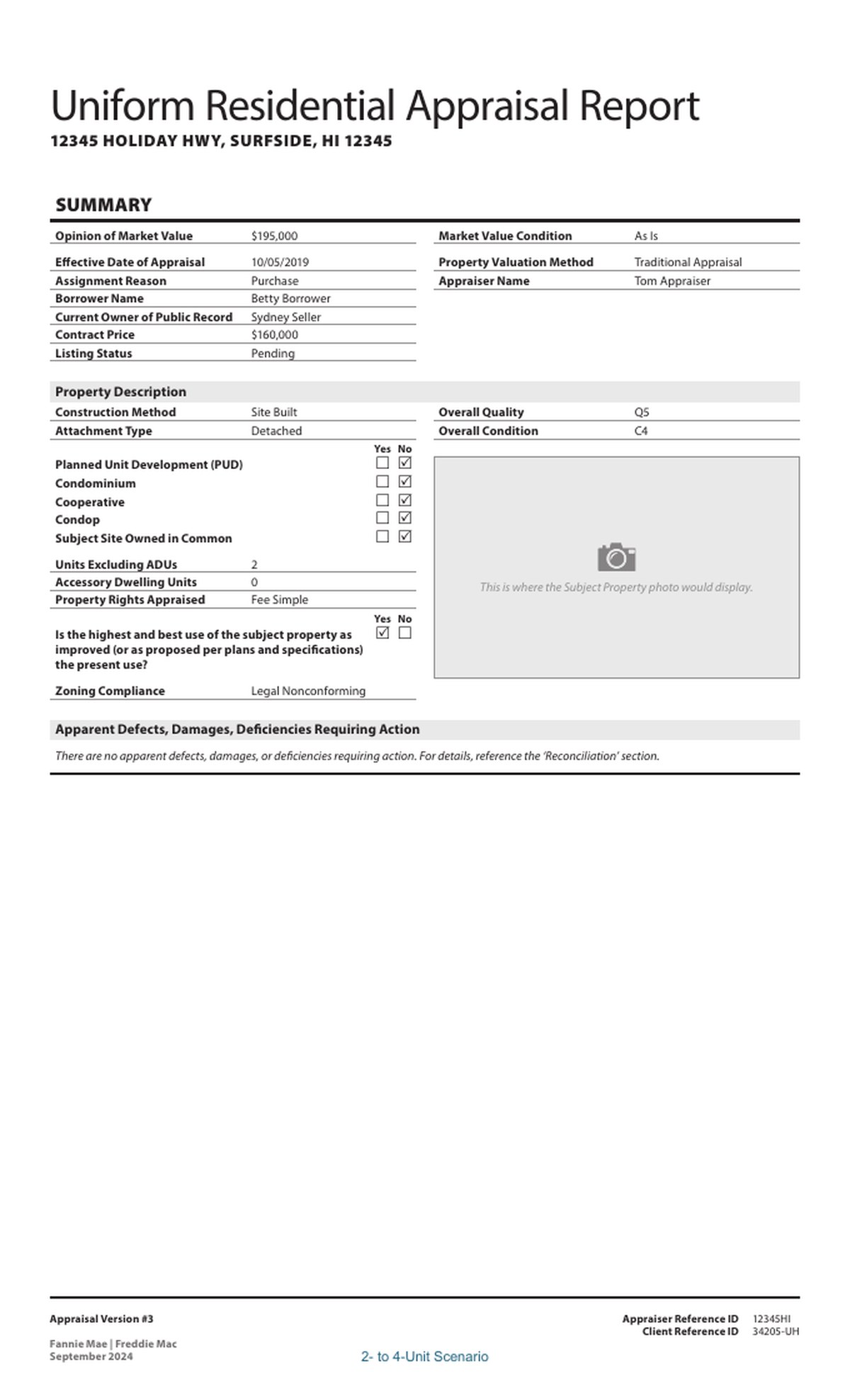 The redesigned Uniform Residential Appraisal Report summary page
