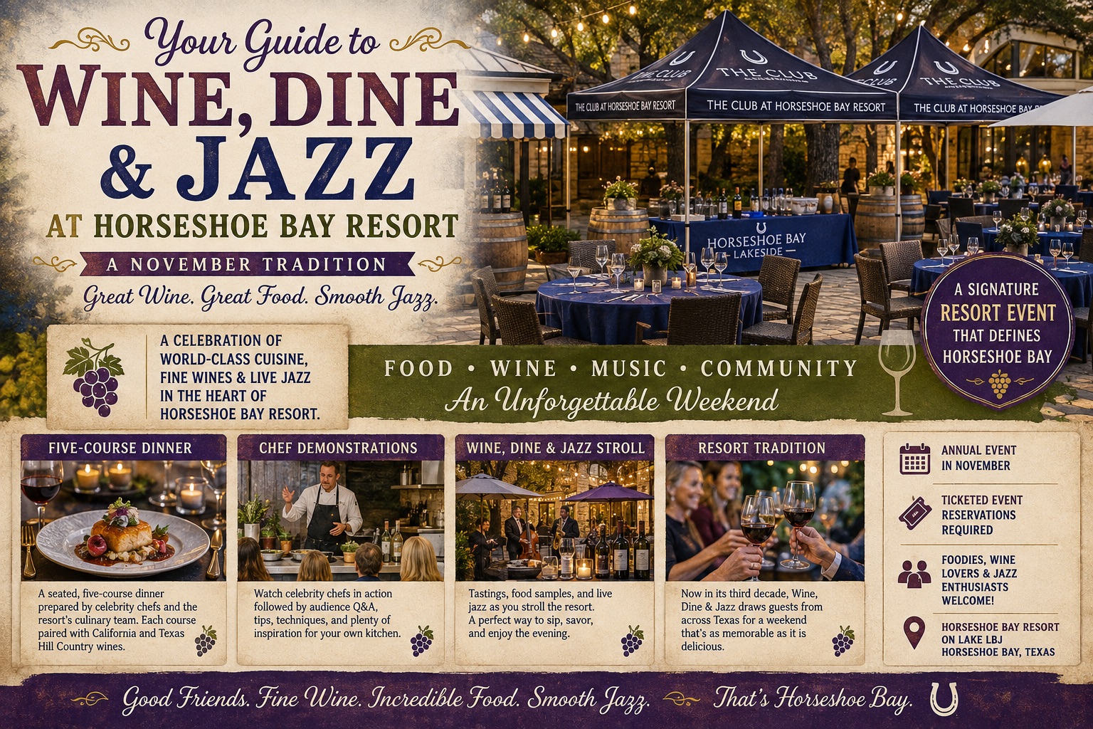 Your Guide to Wine, Dine & Jazz at Horseshoe Bay Resort