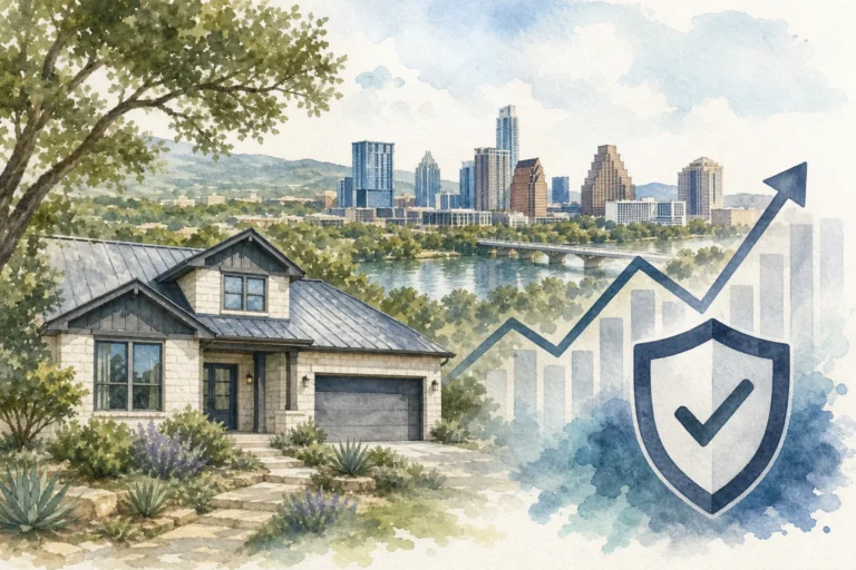 Adjustable-rate mortgage explained, with Austin home and rate cap concept.