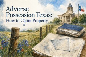 Adverse possession Texas property claim timeline and survey map.