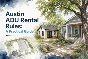 Austin ADU rental rules guide with backyard cottage and bungalow