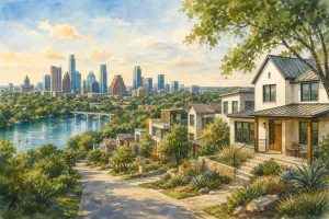 Editorial illustration for Best Austin Homes for Sale: 10 Areas to Explore