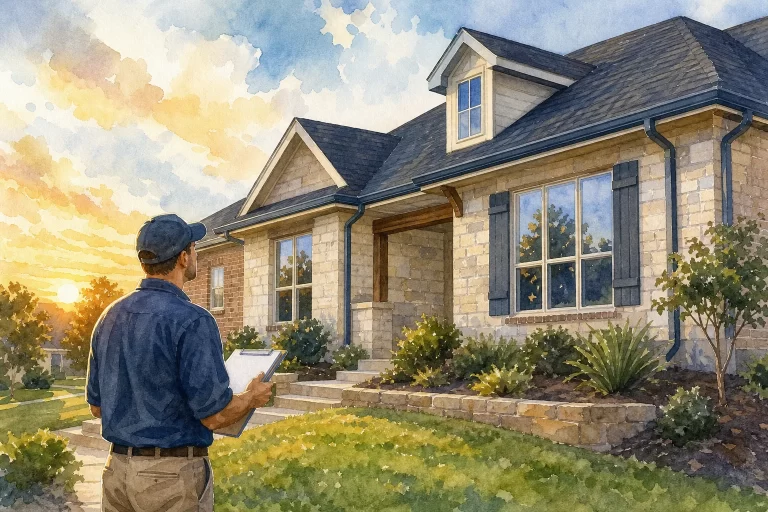 Home walkthrough exterior drainage and roof inspection
