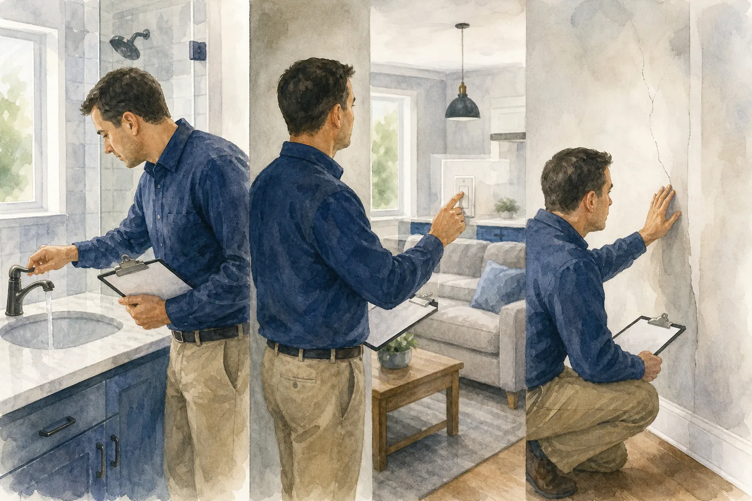 Home walkthrough interior inspection of plumbing and electrical