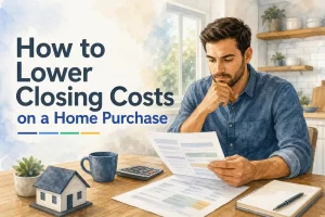 "Texas home buyer reviewing loan estimate to lower closing costs"