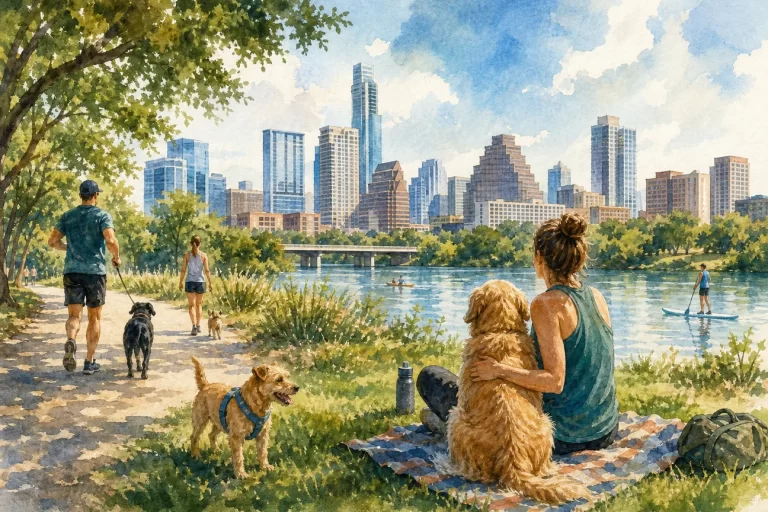 Editorial illustration for Austin Neighborhoods for Pet Owners