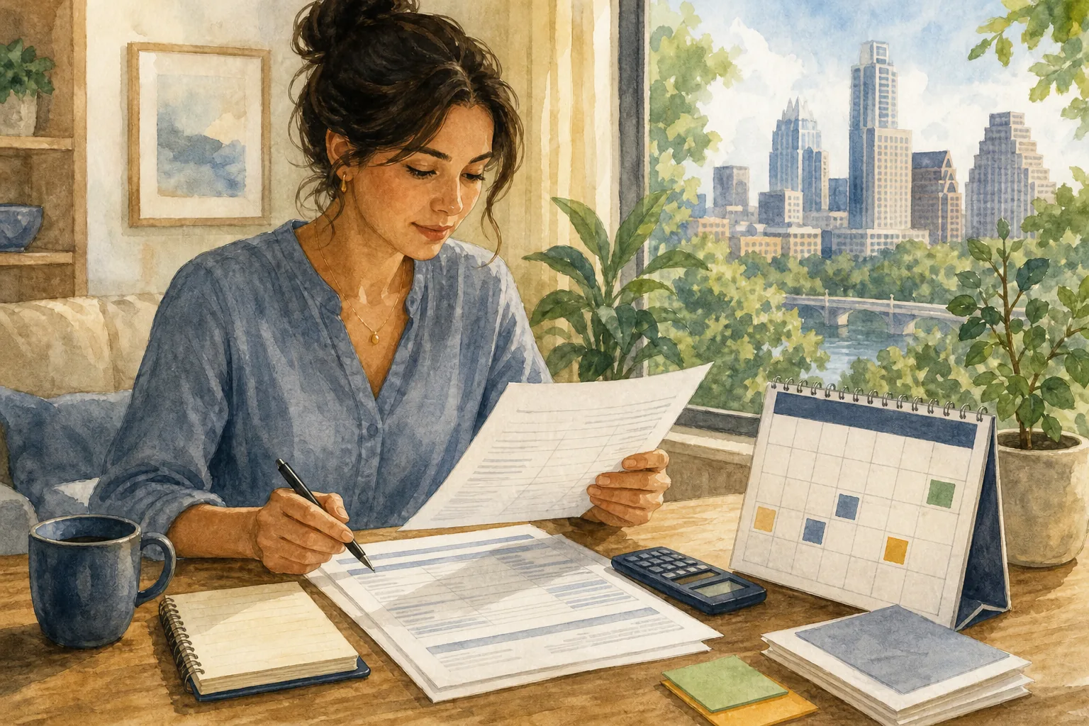 Austin homebuyer checking cash to close and Texas property tax adjustments.
