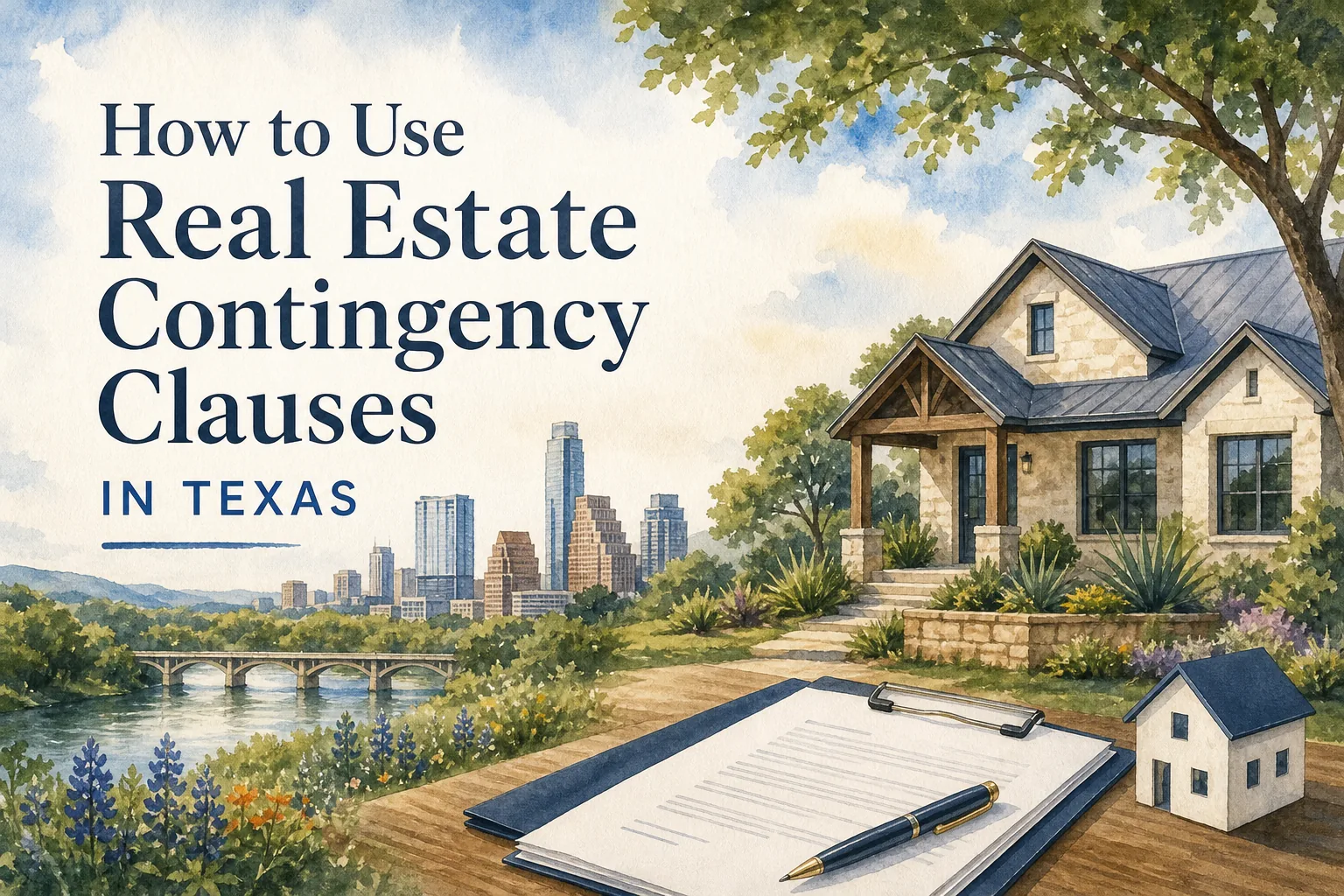 Texas real estate contingency clauses, with an Austin home and contract documents.