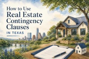 Texas real estate contingency clauses, with an Austin home and contract documents.