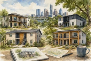 Editorial illustration for Fourplex Options for Sale in Austin