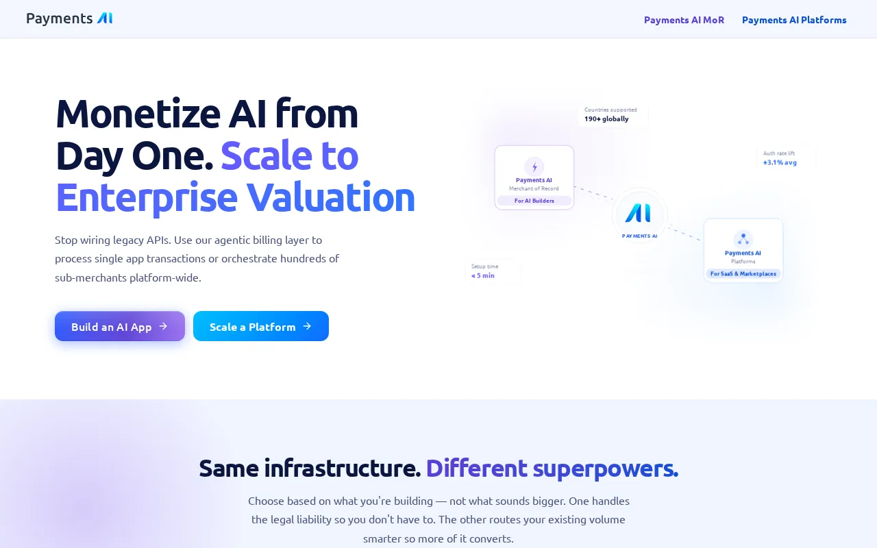 Payments homepage screenshot