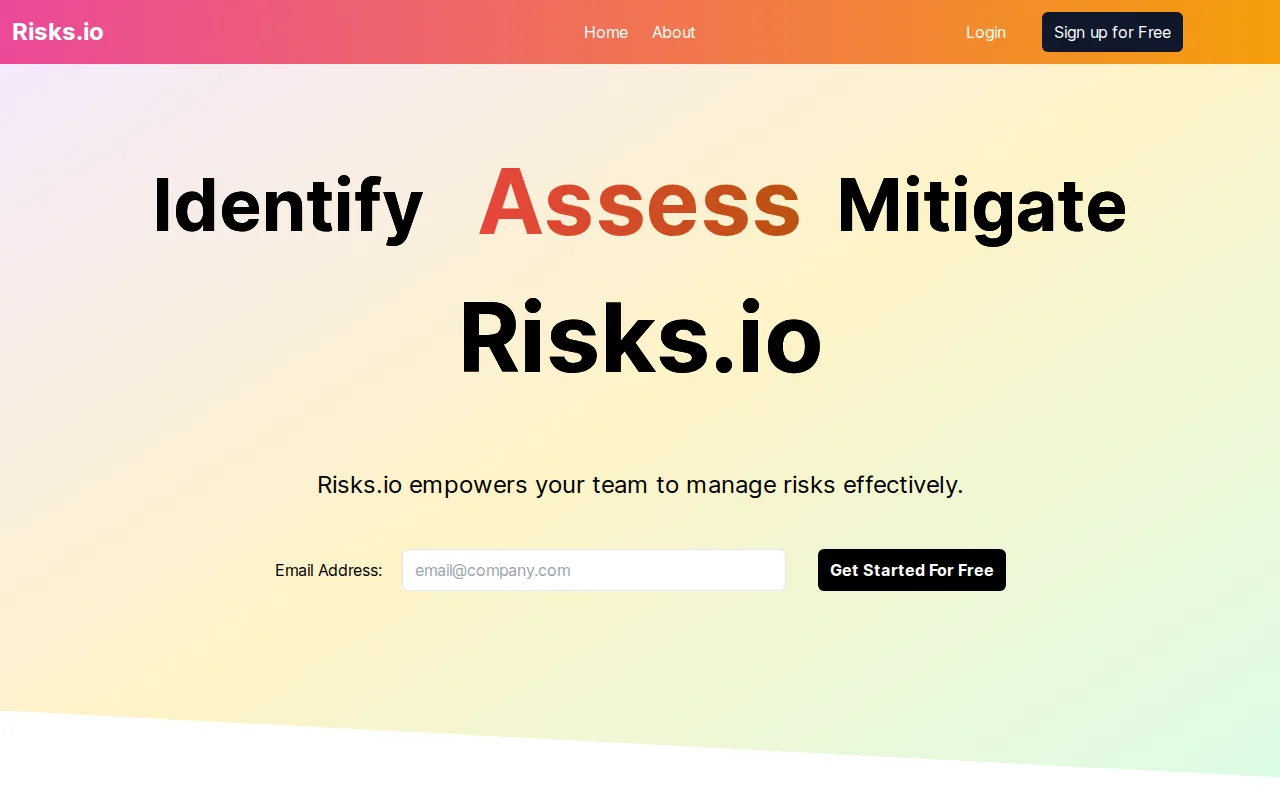 Risks homepage screenshot