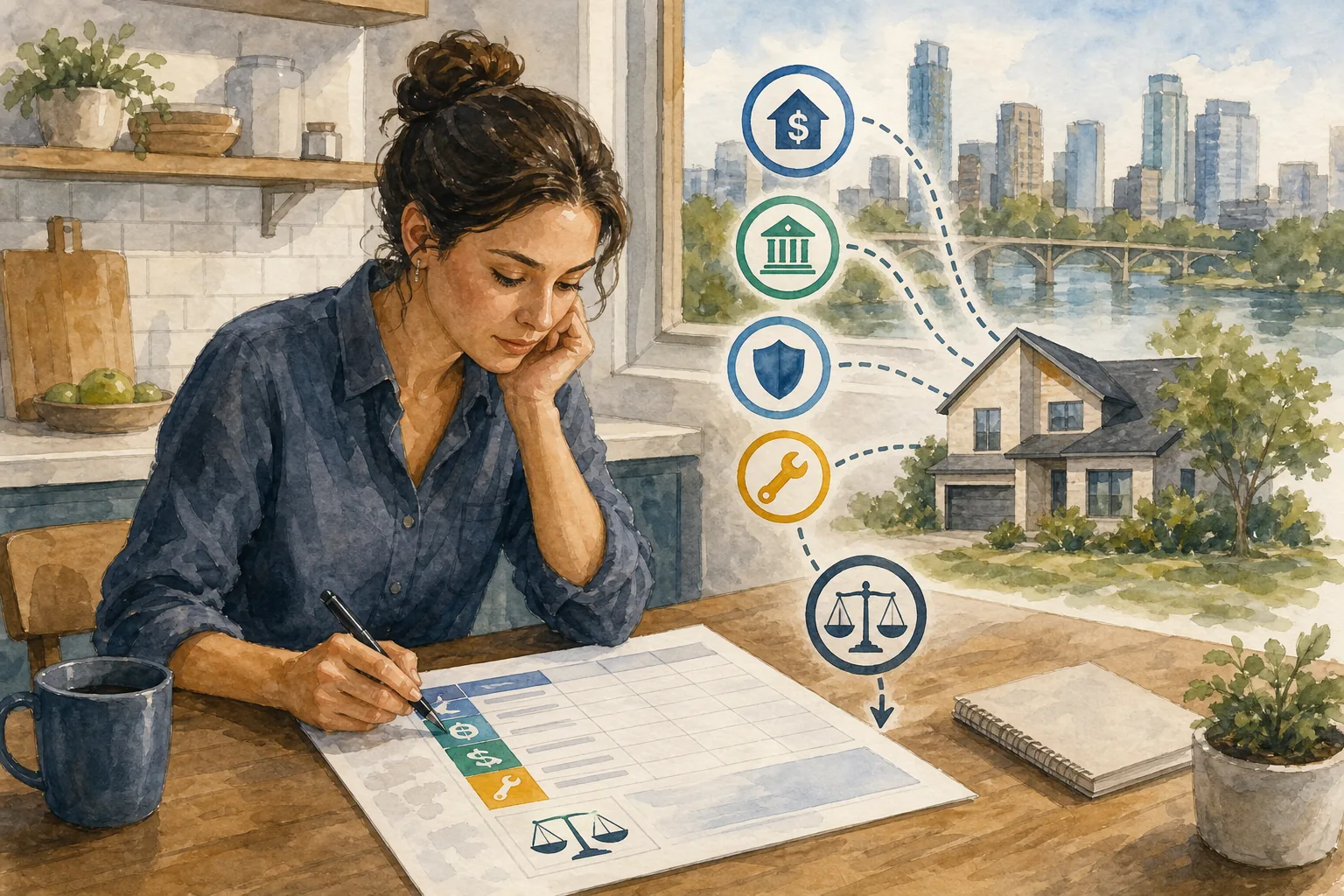 Austin home resale value worksheet for taxes, repairs, carrying costs, and break-even analysis.