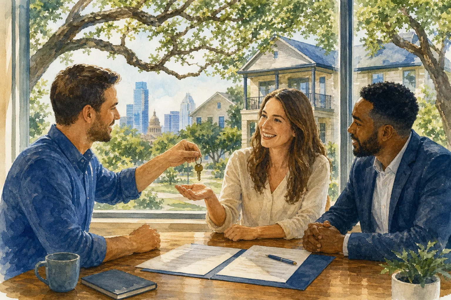 Rental property closing and key handoff in Austin, Texas.