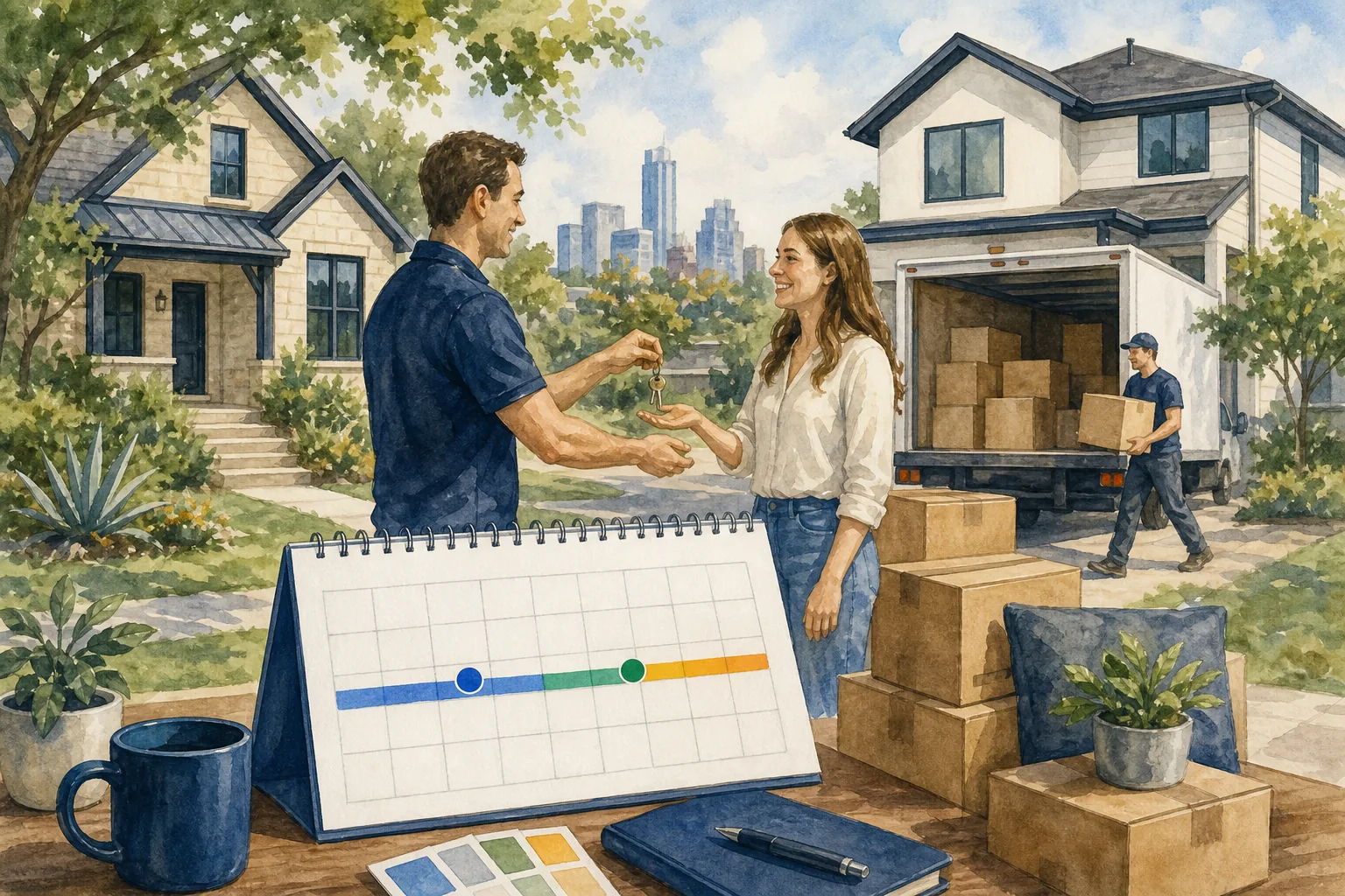 Austin, Texas home sale and purchase timeline with coordinated closing dates and a planned move.