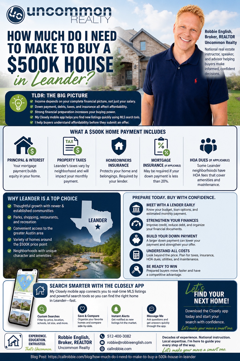 How Much Do I Need to Make to Buy a $500K House in Leander? Infographic