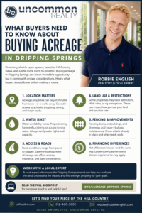 What Buyers Need to Know About Buying Acreage in Dripping Springs Infographic