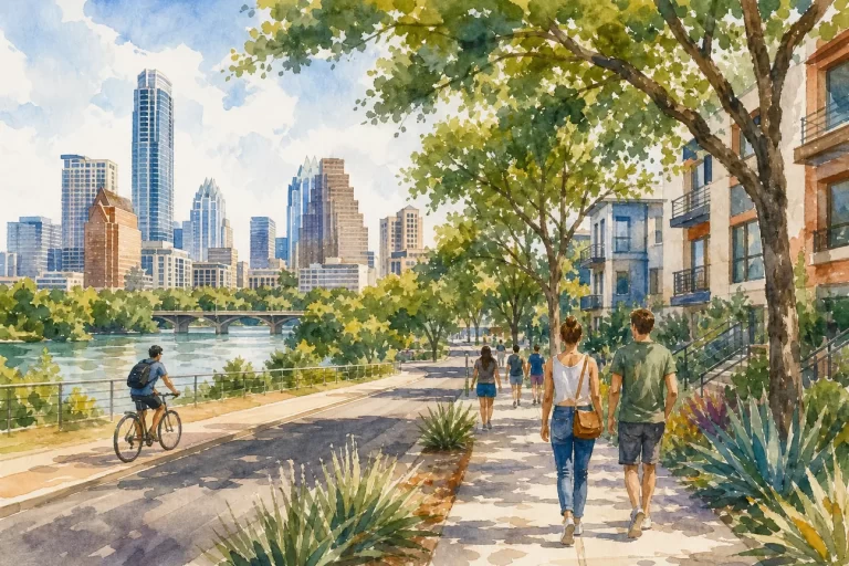 Editorial illustration for Walkable Neighborhoods in Austin: 5 Areas to Compare