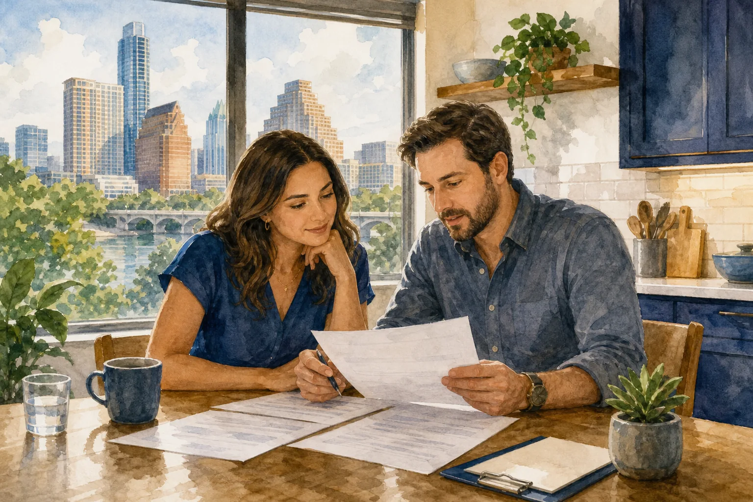 Buyer reviewing seller-financed home payment terms in Austin, Texas.