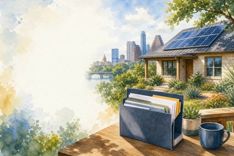 Selling a house with solar panels in Austin, Texas, with system and roof records ready for buyers.