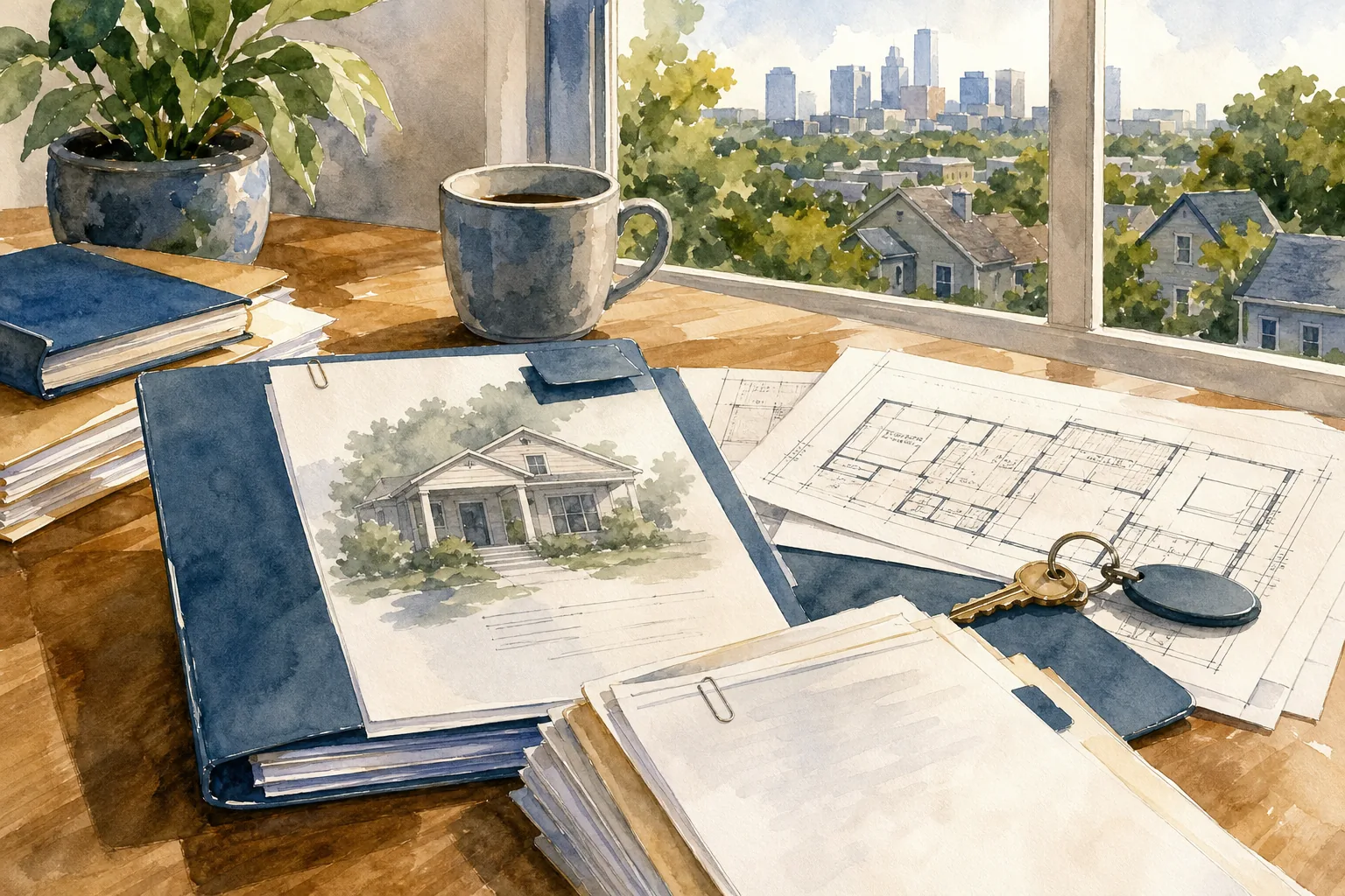 Austin home seller organizing permit records and closing documents.