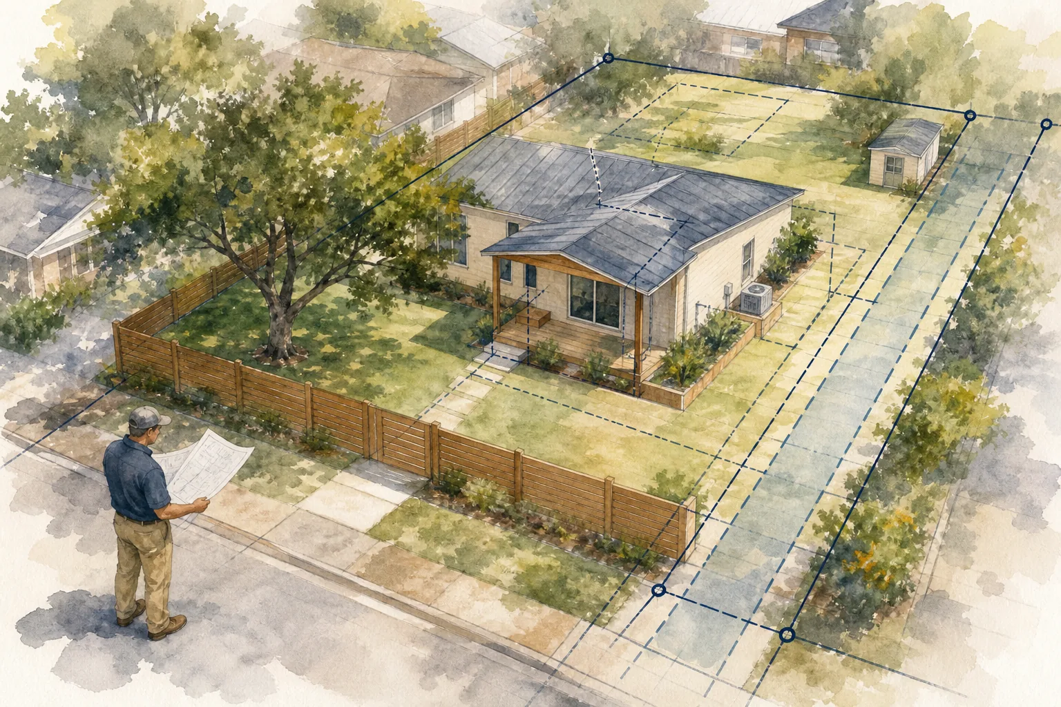 Texas property survey showing boundary, easement, and home improvements.